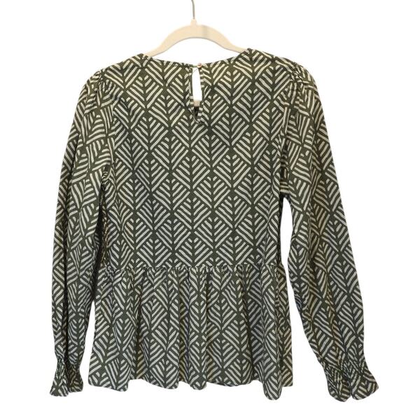 Michelle McDowell Olive & Cream Print Peplum Blouse - Size S - Picture 2 of 3